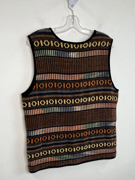 Vintage Poetica Brown Striped Button-Up Vest (XL)