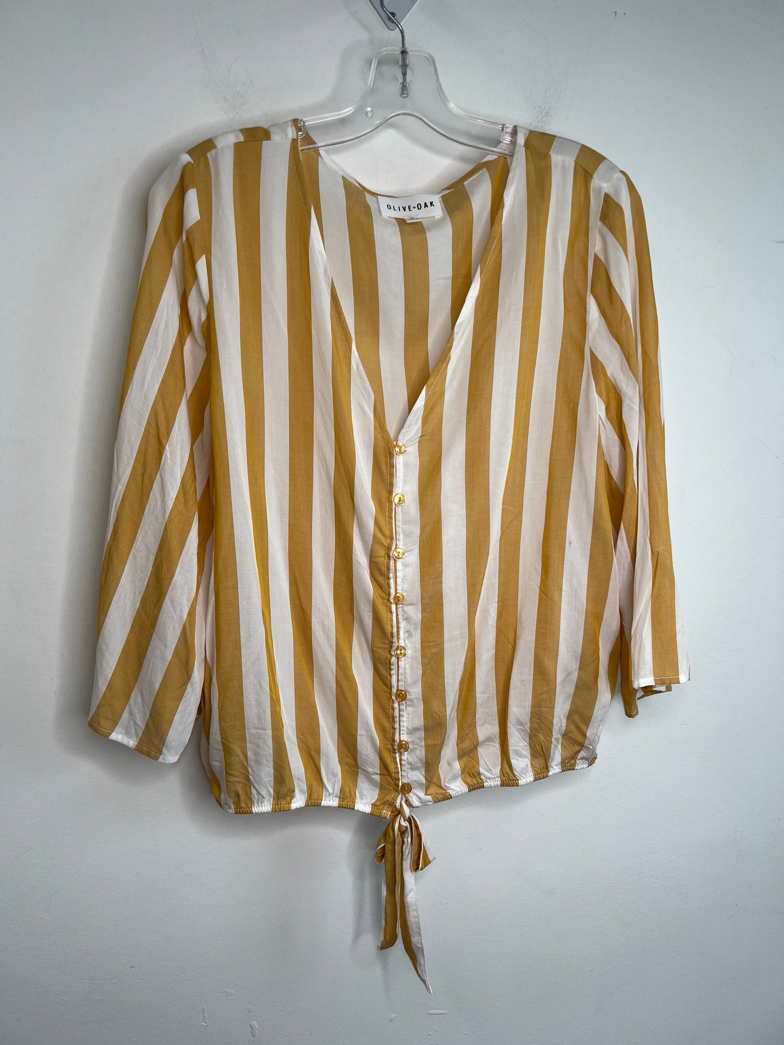 Olive+Oak Yellow Striped Long-Sleeve Button-Up Crop Top (M)