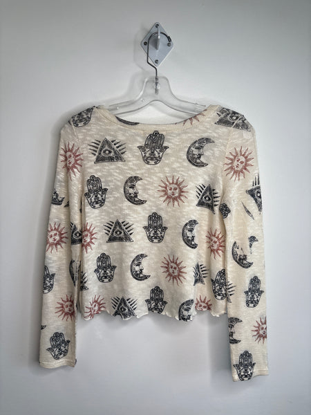 Gaze USA Hamsa Hand Star Moon Sun Long-Sleeve Knit Top (S)