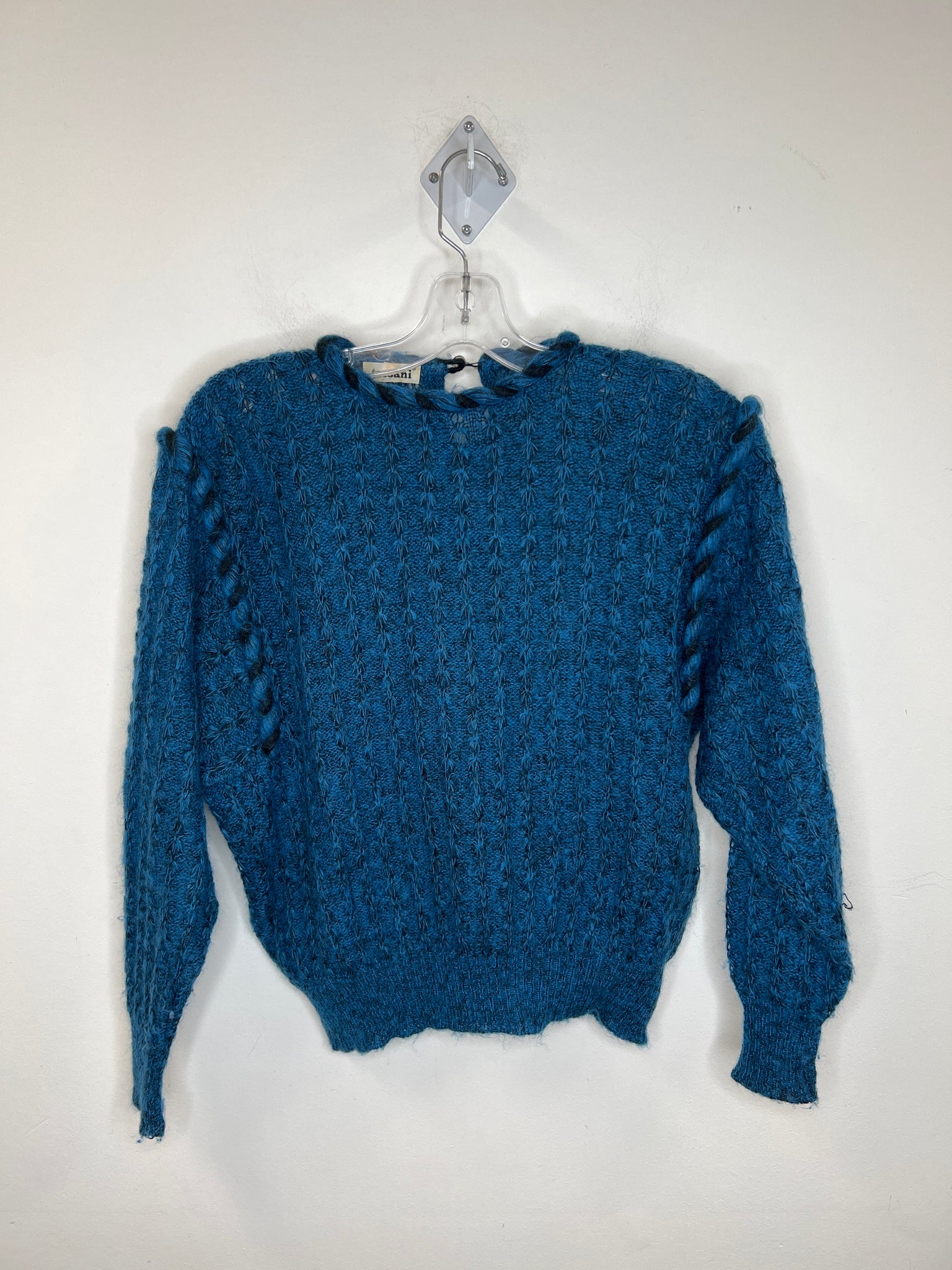 Vintage Tosani Cerulean Blue Cable Knit Long-Sleeve Sweater (XS)