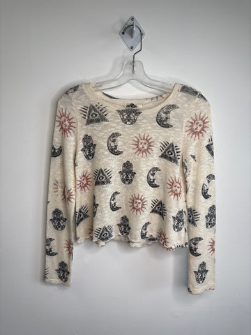 Gaze USA Hamsa Hand Star Moon Sun Long-Sleeve Knit Top (S)