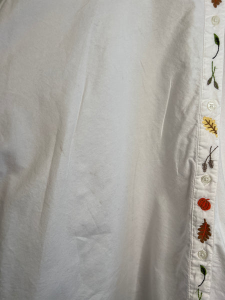 Cherokee White Fall-Embroidered Design Long-Sleeve Button Down Shirt (24W)