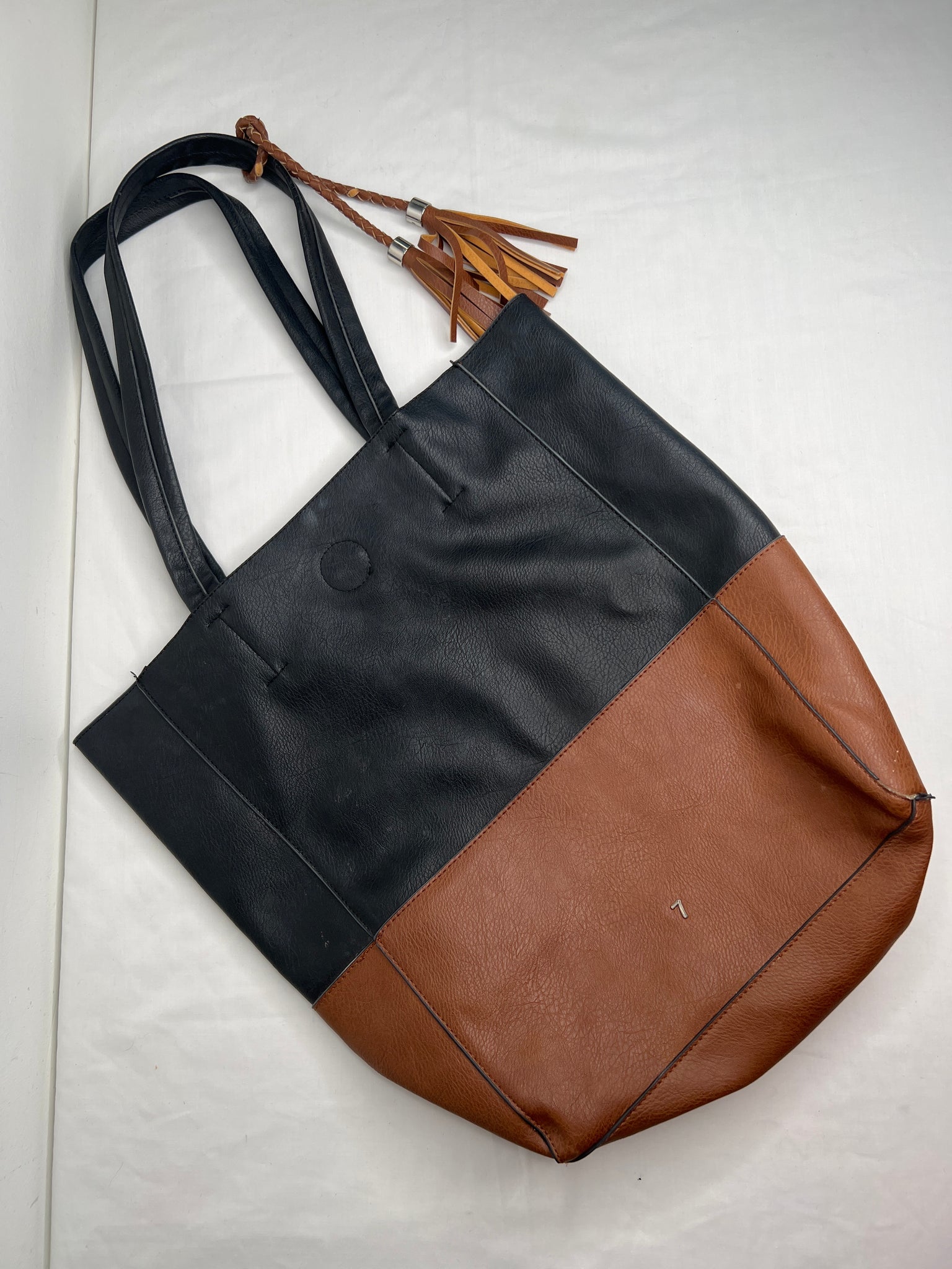 Seven Days Black & Brown Vegan Faux Leather Tote Bag