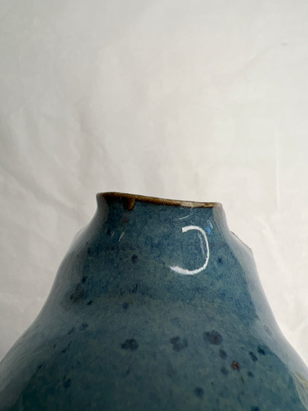 Small Blue Glazed Ceramic Pitcher (Dragonfly Stamp)