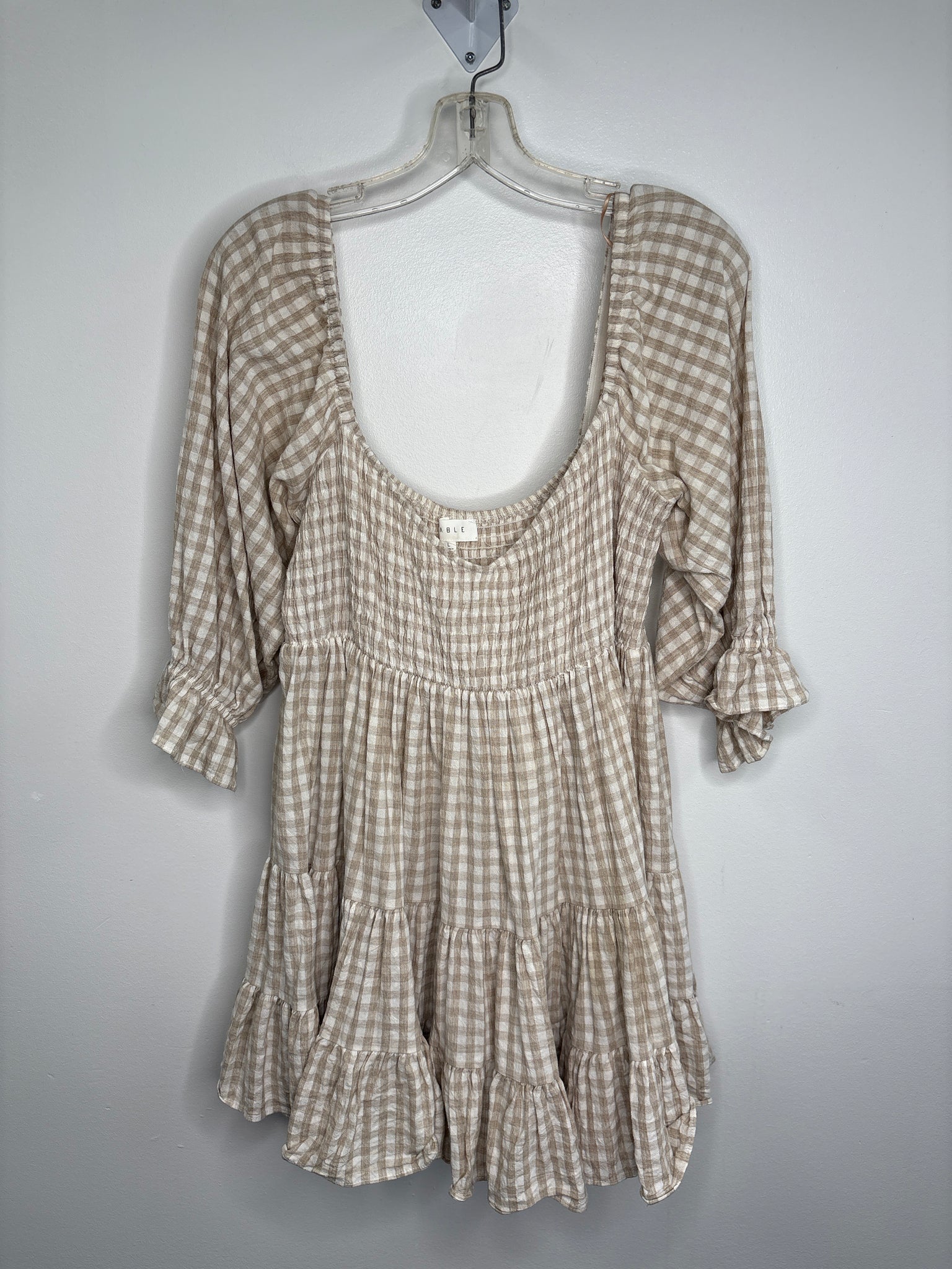 Mable Babydoll Cotton Plaid Tiered Mini Dress (L)