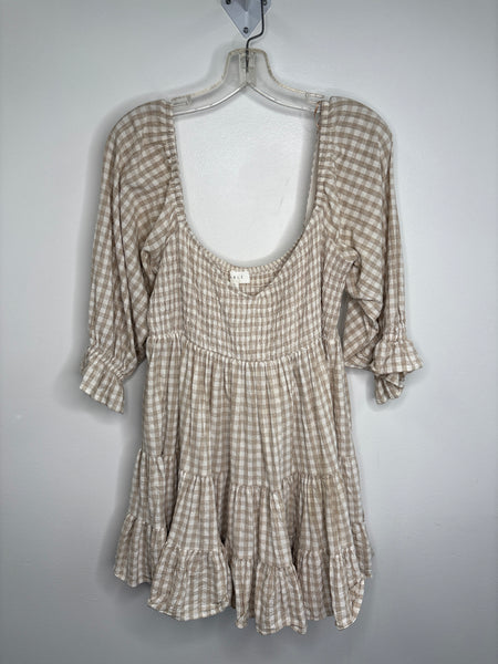 Mable Babydoll Cotton Plaid Tiered Mini Dress (L)