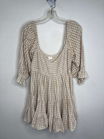 Mable Babydoll Cotton Plaid Tiered Mini Dress (L)