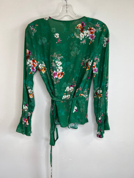 H&M Green Floral Long-Sleeve Tie-up Front Sweater (8)