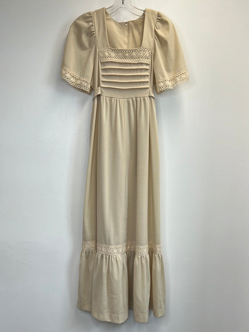Handmade Crocheted Short-Sleeve High Waist Maxi Dress