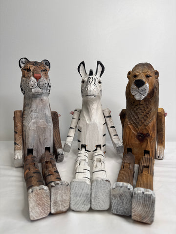 SET OF 3 Wooden Hand-Carved Safari Animals