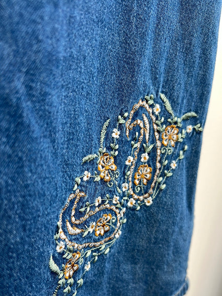 Vintage M.P.R Blues Double Side Slit Floral Embroidered Jumper Dress (XL)