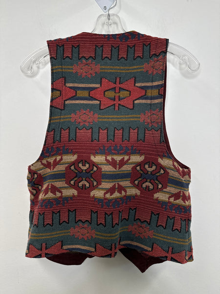 Vintage Gotcha Covered Red Southwest Print Tapestry Button-Up Vest (S)