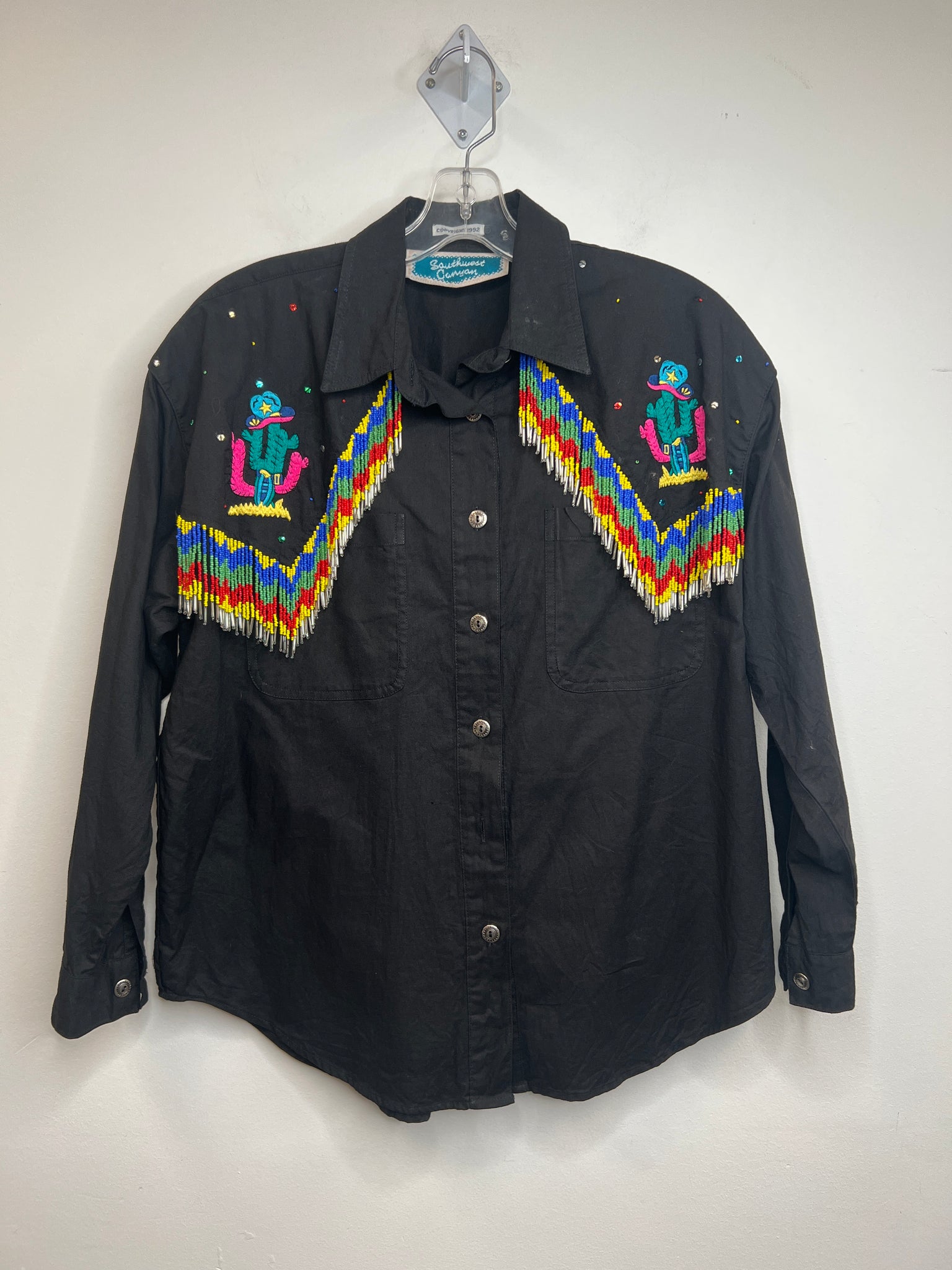 Vintage Southwest Canyon Black Long-Sleeve Beaded Western Style Button-Up Shirt (M)