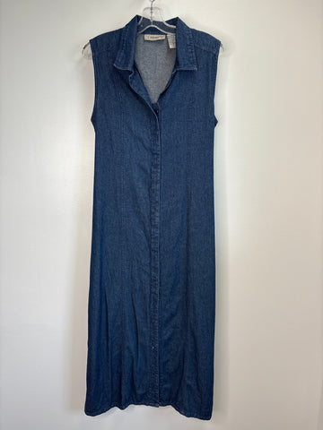 Vintage Titicos Floral Embroidered Cotton Denim Halter Maxi Dress (XL)