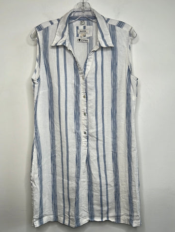 Malvin Linen White And Blue Button Up Sleeveless Shirt (XL)