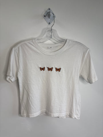 Garage Butterfly Embroidered Cotton Cropped Tee (XS)