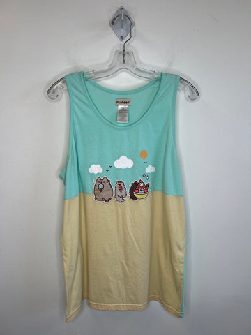 Pusheen Teal "Pusheen Eating Summer Sweets" Graphic Muscle Tank Top (L)