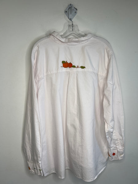 Cherokee White Fall-Embroidered Design Long-Sleeve Button Down Shirt (24W)