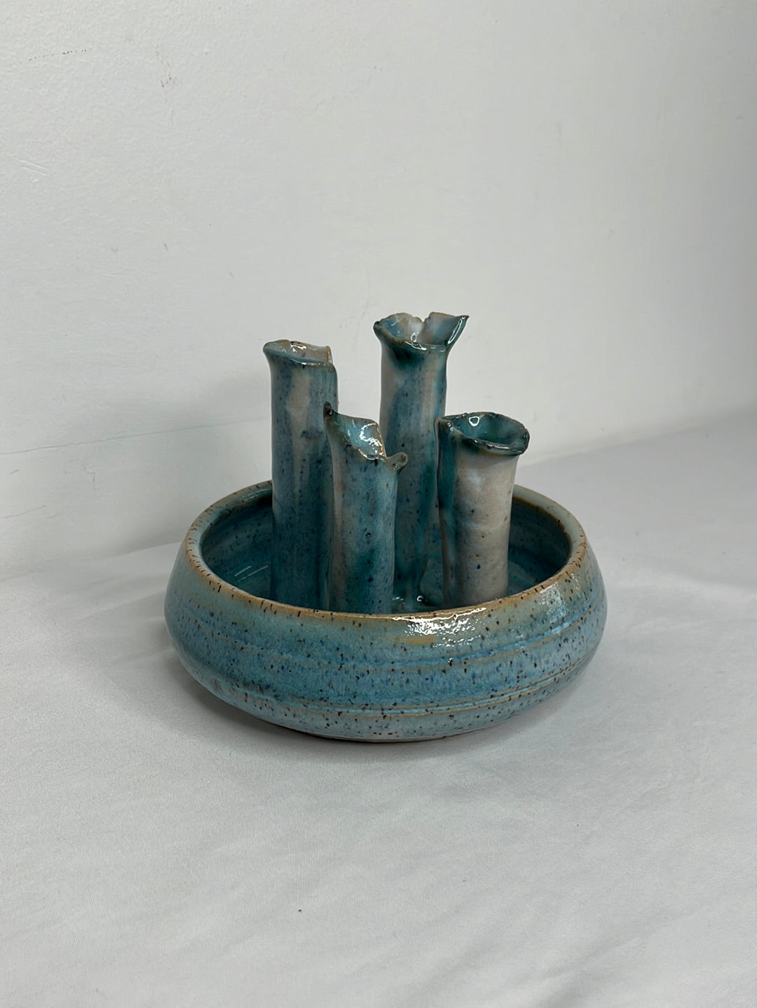Flower Bud Vase Blue Glazed Pottery Bowl