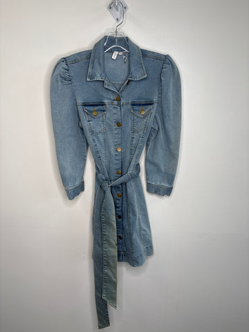 Elan Denim Long Sleeve Button-Up Mini Dress (M)