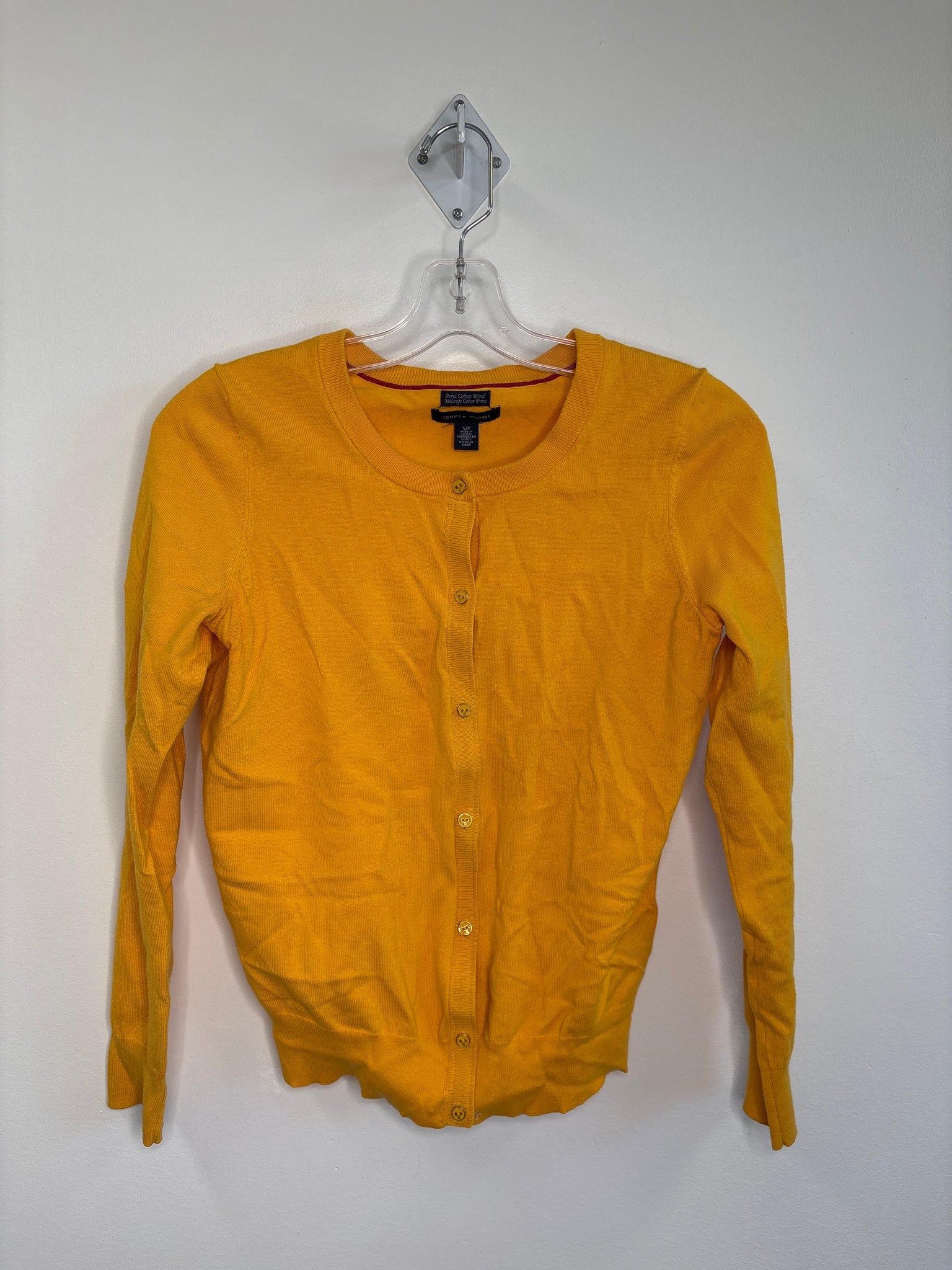 Tommy Hilfiger Yellow Pima Cotton Blend Light Knit Cardigan (XS)