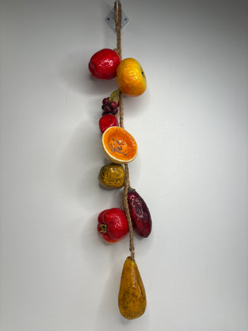 Vintage Paper Mache Vegetables & Fruit Hanging On Rope