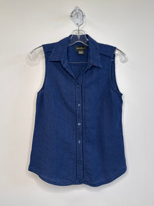 Eddie Bauer Blue Linen Sleeveless Knit Denim Top (8)