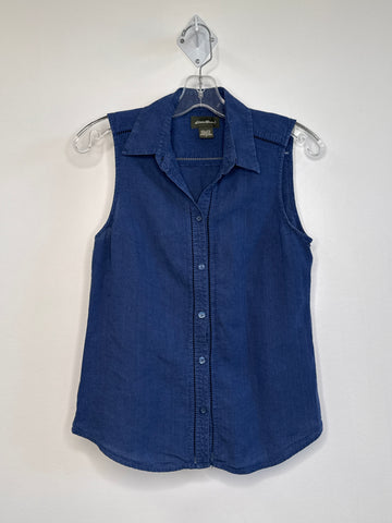 Eddie Bauer Blue Linen Sleeveless Knit Denim Top (8)