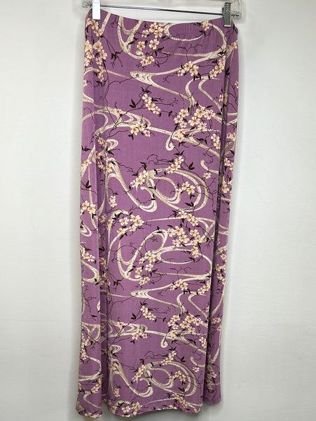 Retro Kim &Co Floral Print Back Slit Maxi Skirt (L)