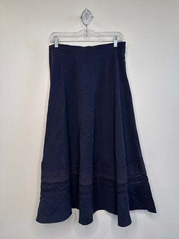 NWT Retro Jones New York Collection Blue Silk-Linen Blend Crochet A-Line Midi Skirt (8)