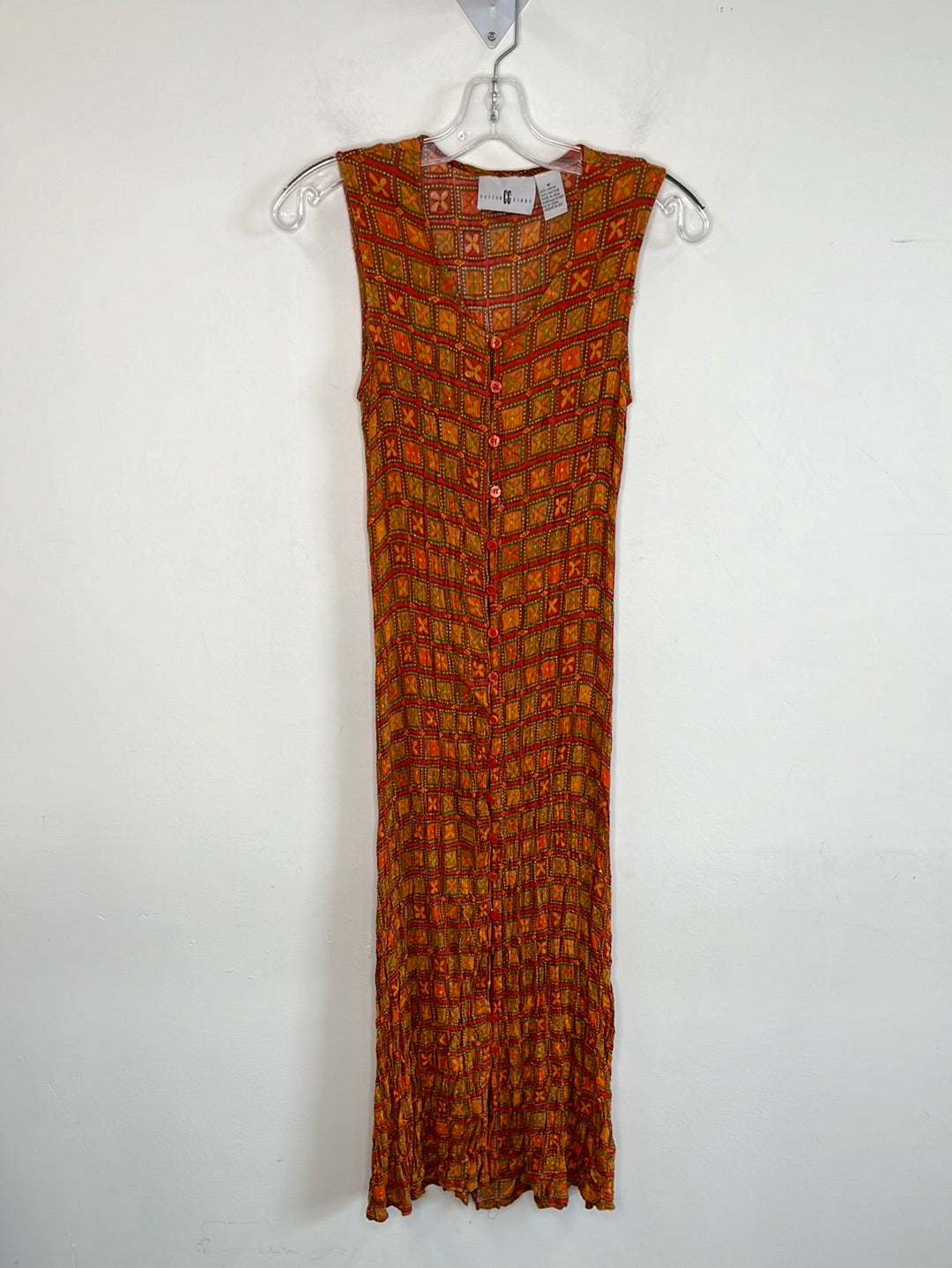 Vintage Cotton Ginny Orange Ribbed Sleeveless Maxi Dress (M)