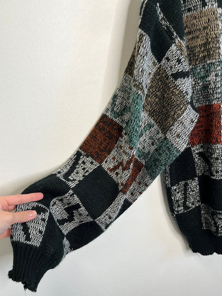Retro Geoffrey Hayes Knit Pattern Crewneck Sweater (L)