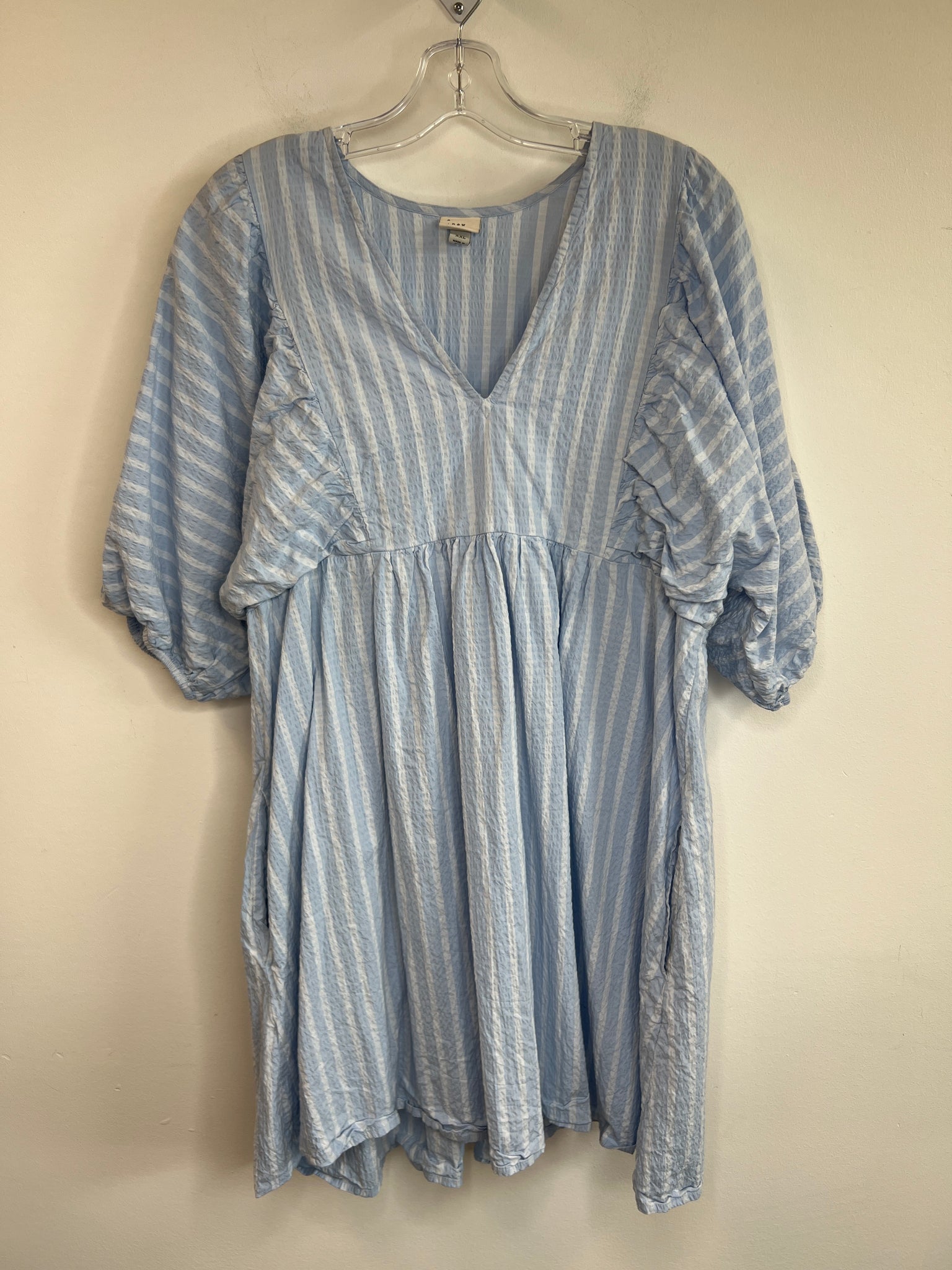 A New Day Pale Blue Stripe Puffed Sleeved Dress (XXL)