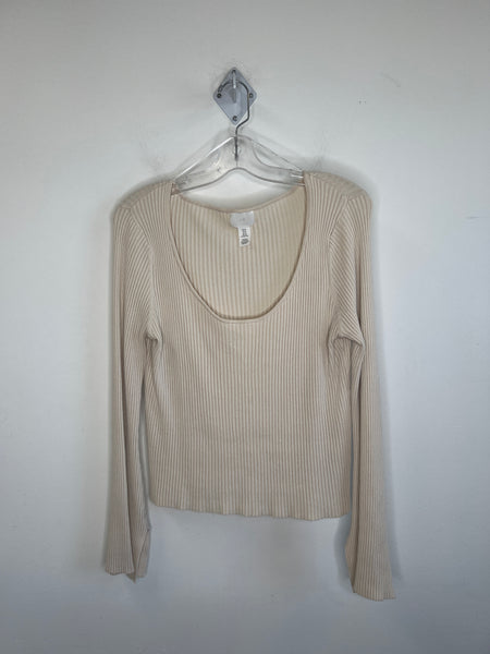 H&M White Long-Sleeve Ribbed Shirt (XL)