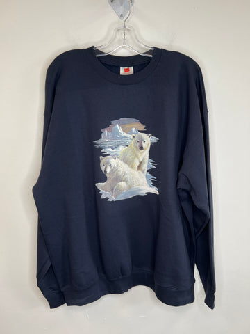 Vintage Hanes Navy Blue "Polar Bear" Crewneck Sweatshirt (XL)