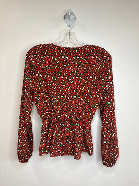 Gilli Animal Print Long Sleeve V-neck Blouse (S)