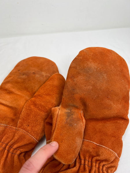 Vintage Goodwear Glove Leatherwork Sherpa-Lined Suede Gauntlet Mittens (L)