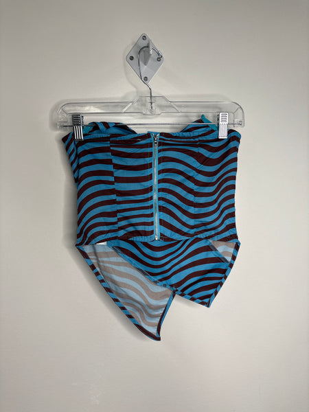 NWT Pretty Little Thing Blue Wave Print Asymmetric Corset Top (2)