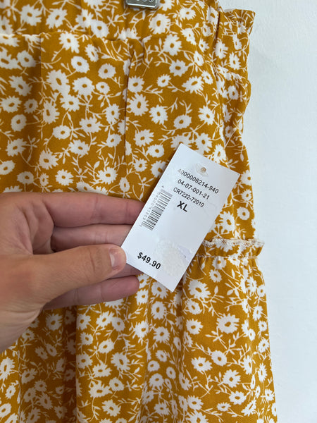 NWT Cleo Mustard Yellow Tiered Floral Mini Skirt (XL)