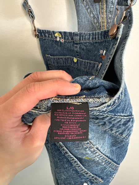NOBO Embroidered Mushroom Denim Shortalls (L)