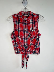 Noisy May Red Plaid Sleeveless Crop Top (XS)