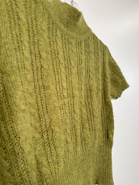 Cider Green Cableknit Mockneck Cropped Top (M)