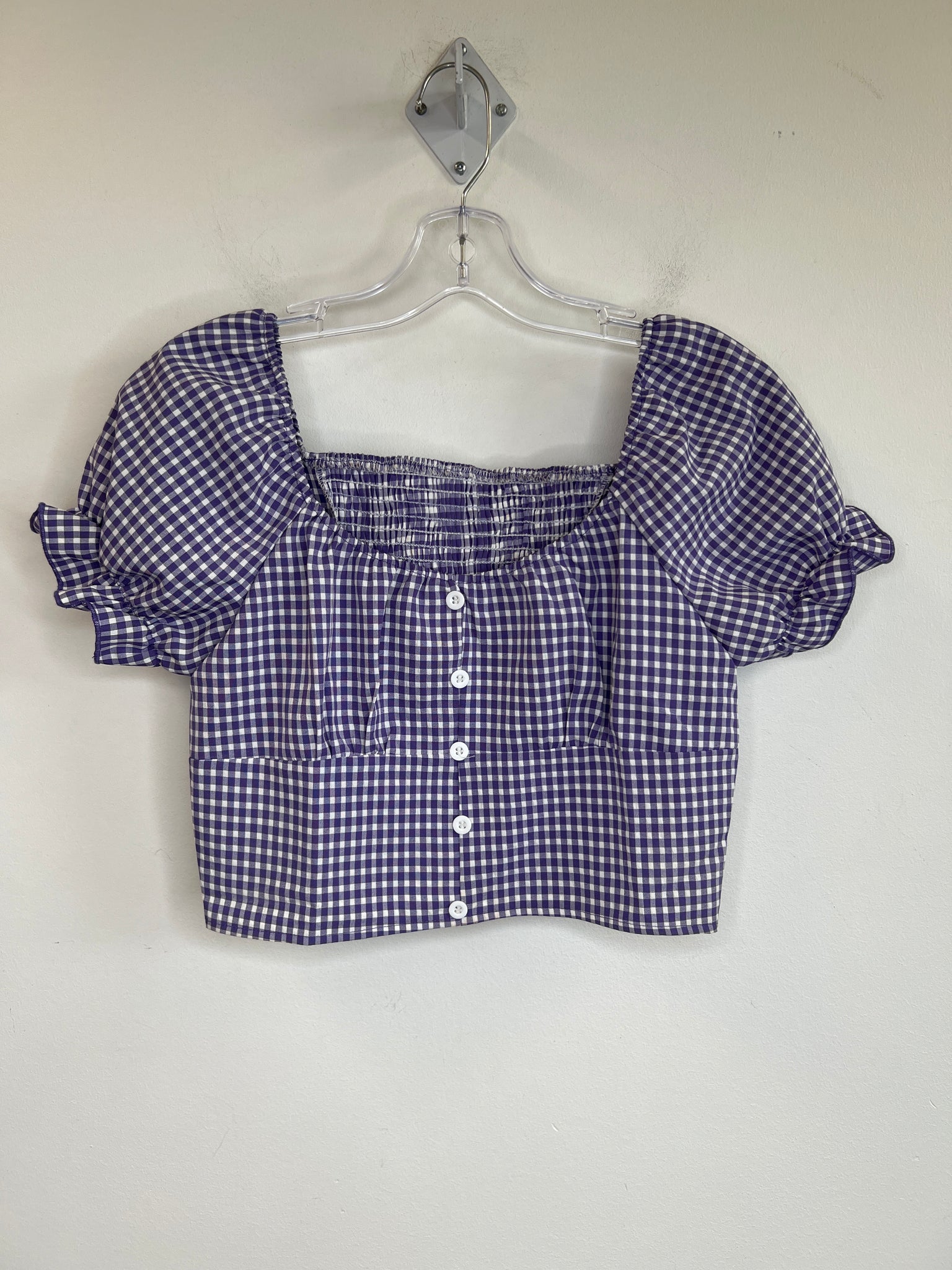 Lavander Gingham Puffed Sleeved Crop Top (M)