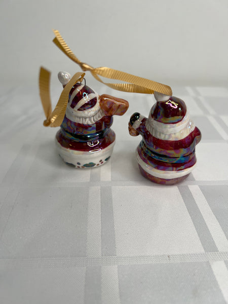 SET OF 2 Vintage Ceramic Santa Christmas Ornaments