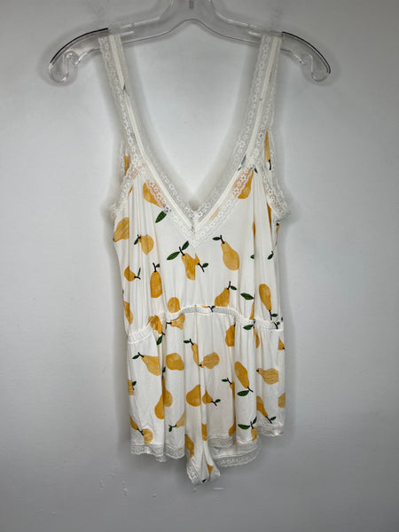 Forever21 Yellow Pear Print Sleeveless Romper (M)