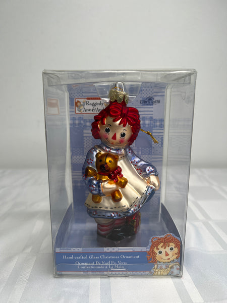 NWT Vintage Raggedy Ann Handcrafted Glass Christmas Ornament