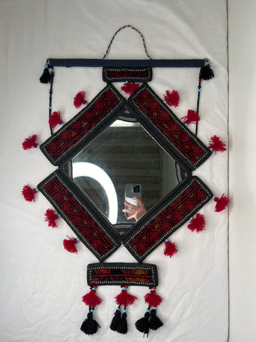 Kilim Rug Bohemian Tapestry Fringe Artisan Hanging Mirror