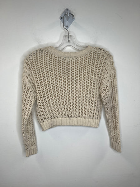 I Love H81 White Loose Knit Crop Long-Sleeve Sweater (S)