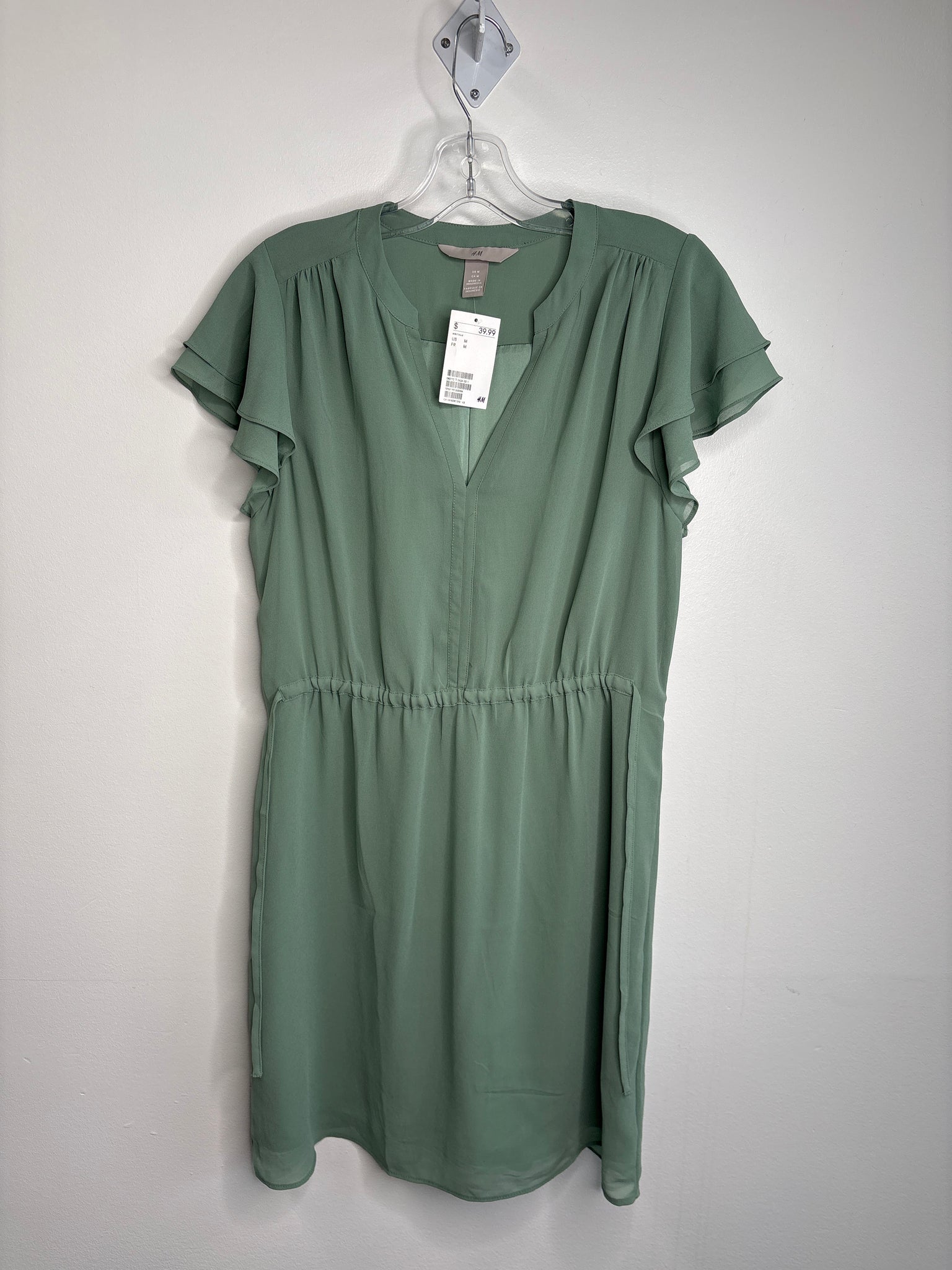 NWT H&M Chiffon Flutter Sleeves V-Neck Waisted Ties Midi Dress (M)