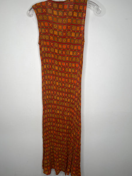 Vintage Cotton Ginny Orange Ribbed Sleeveless Maxi Dress (M)